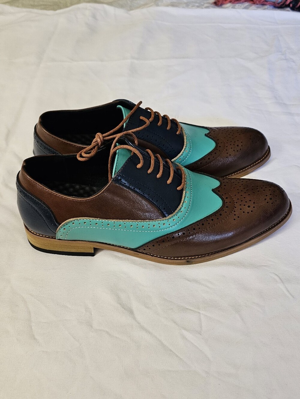 Unique Tri-Tone Faux Leather Lace Up Brogue Oxford Shoes Wingtip Loafers NEW - Picture 13 of 14